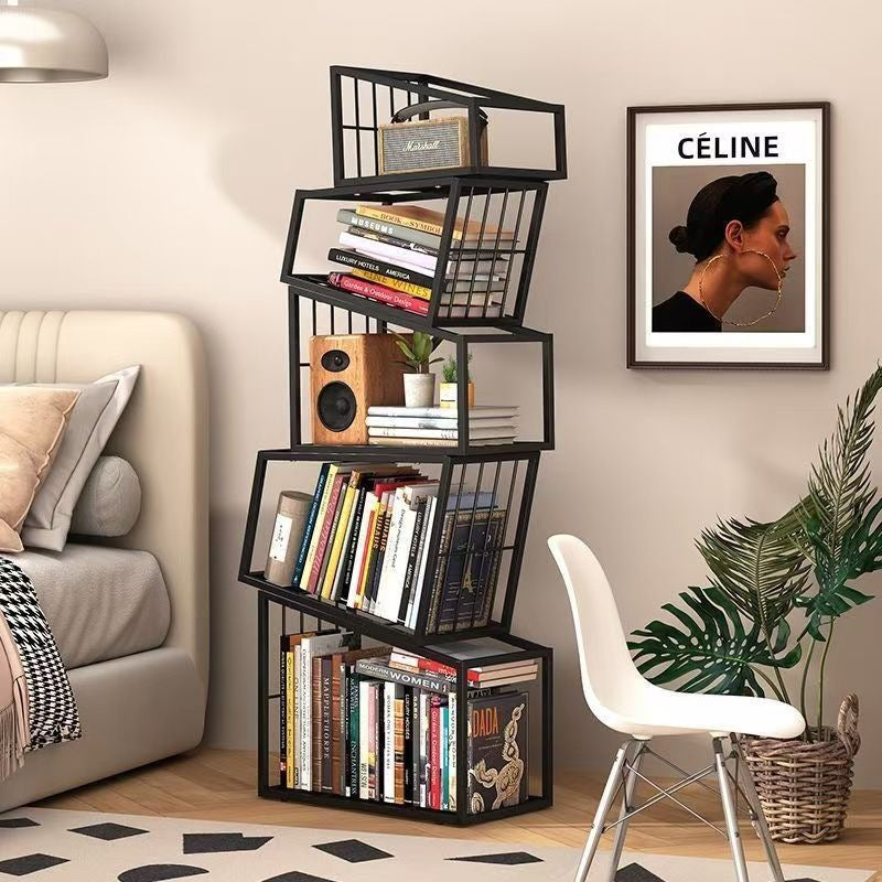 Contemporary Nordic Square Frame Full Iron Storage Cabinets Bookshelf 3/4/5 - Tier For Living Room