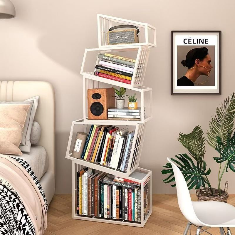 Contemporary Nordic Square Frame Full Iron Storage Cabinets Bookshelf 3/4/5 - Tier For Living Room