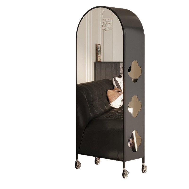 Contemporary Nordic Arched Carbon Steel Glass Movable Bookshelves 4-Tier With Mirror For Living Room
