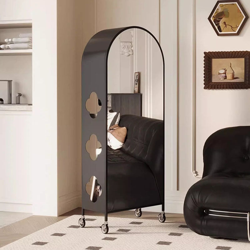 Contemporary Nordic Arched Carbon Steel Glass Movable Bookshelves 4-Tier With Mirror For Living Room