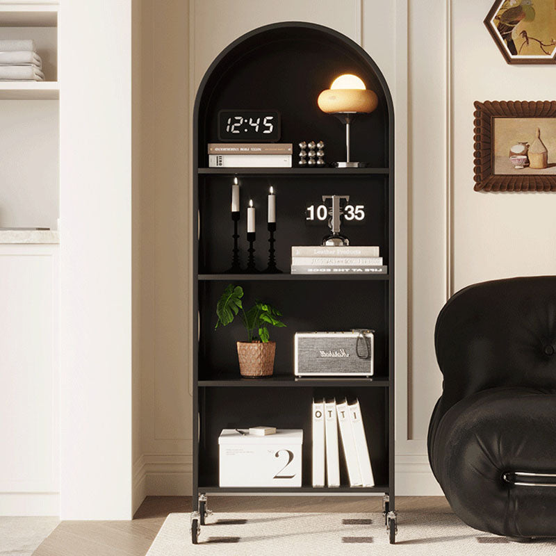 Contemporary Nordic Arched Carbon Steel Glass Movable Bookshelves 4-Tier With Mirror For Living Room