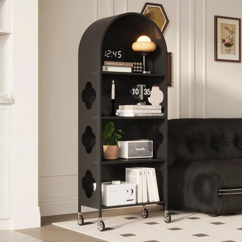 Contemporary Nordic Arched Carbon Steel Glass Movable Bookshelves 4-Tier With Mirror For Living Room