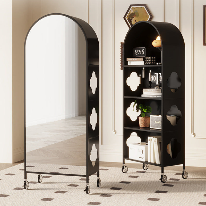 Contemporary Nordic Arched Carbon Steel Glass Movable Bookshelves 4-Tier With Mirror For Living Room