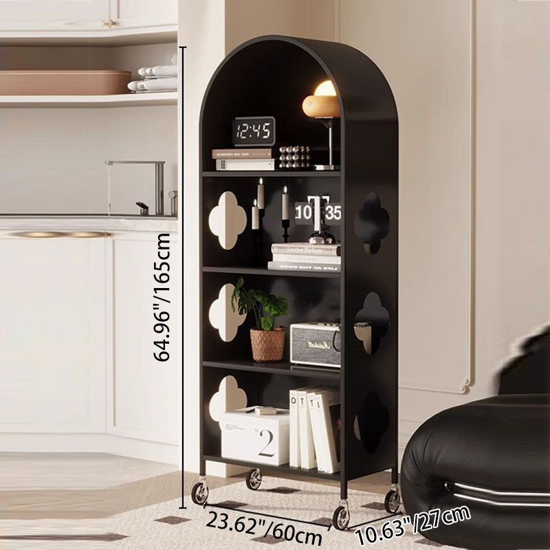 Contemporary Nordic Arched Carbon Steel Glass Movable Bookshelves 4-Tier With Mirror For Living Room