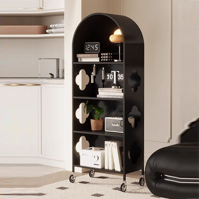 Contemporary Nordic Arched Carbon Steel Glass Movable Bookshelves 4-Tier With Mirror For Living Room