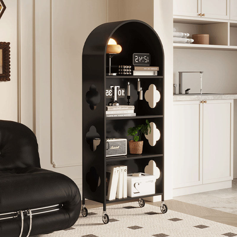Contemporary Nordic Arched Carbon Steel Glass Movable Bookshelves 4-Tier With Mirror For Living Room