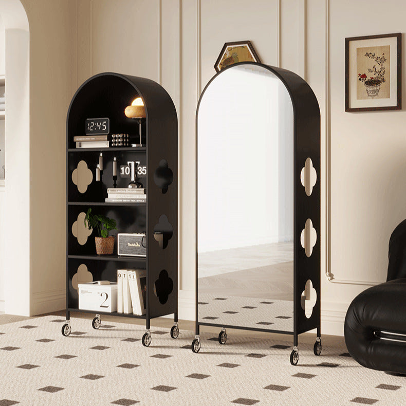 Contemporary Nordic Arched Carbon Steel Glass Movable Bookshelves 4-Tier With Mirror For Living Room