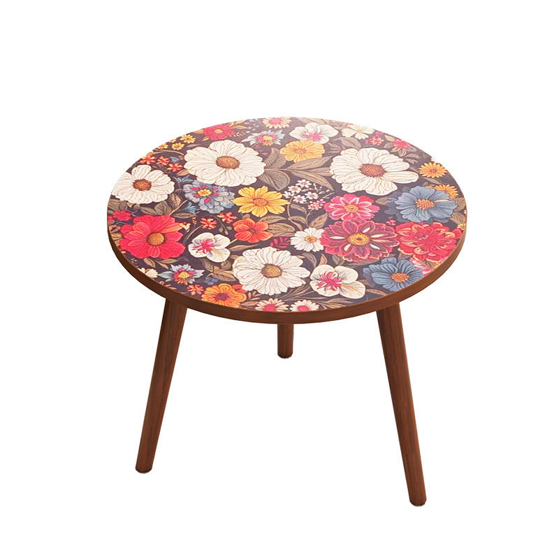 Traditional Vintage Round Floral Pattern MDF Coffee Table 3-Legs For Living Room