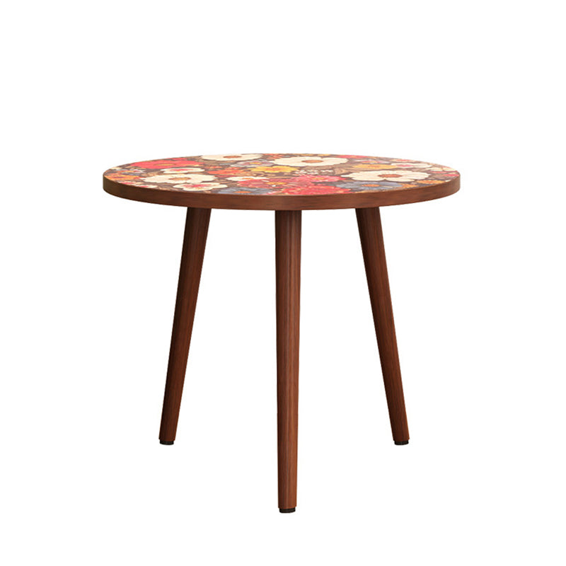 Traditional Vintage Round Floral Pattern MDF Coffee Table 3-Legs For Living Room