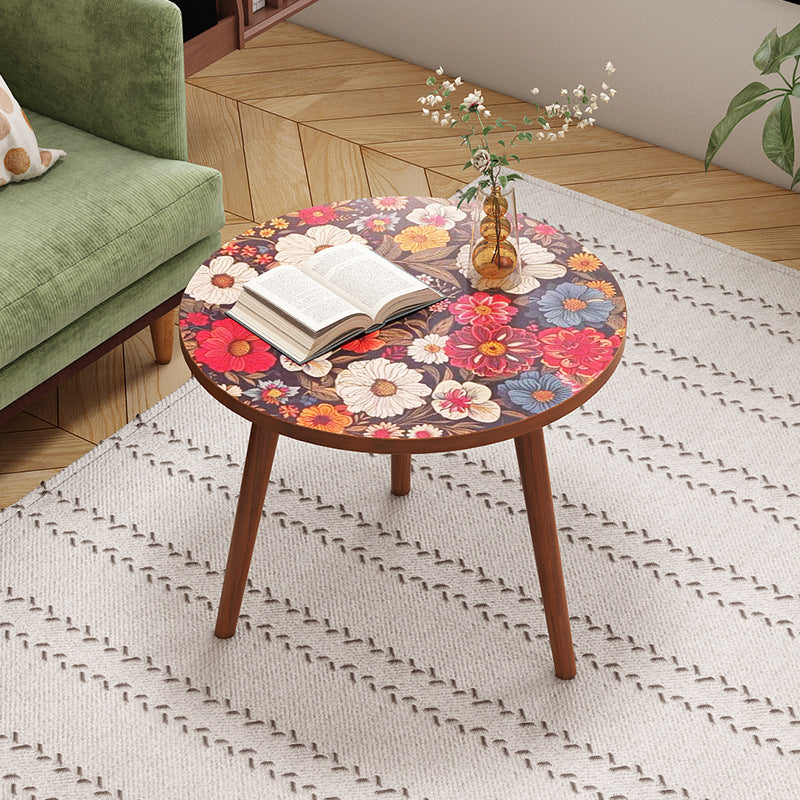 Traditional Vintage Round Floral Pattern MDF Coffee Table 3-Legs For Living Room
