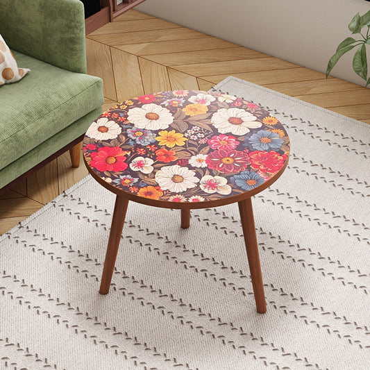 Traditional Vintage Round Floral Pattern MDF Coffee Table 3-Legs For Living Room