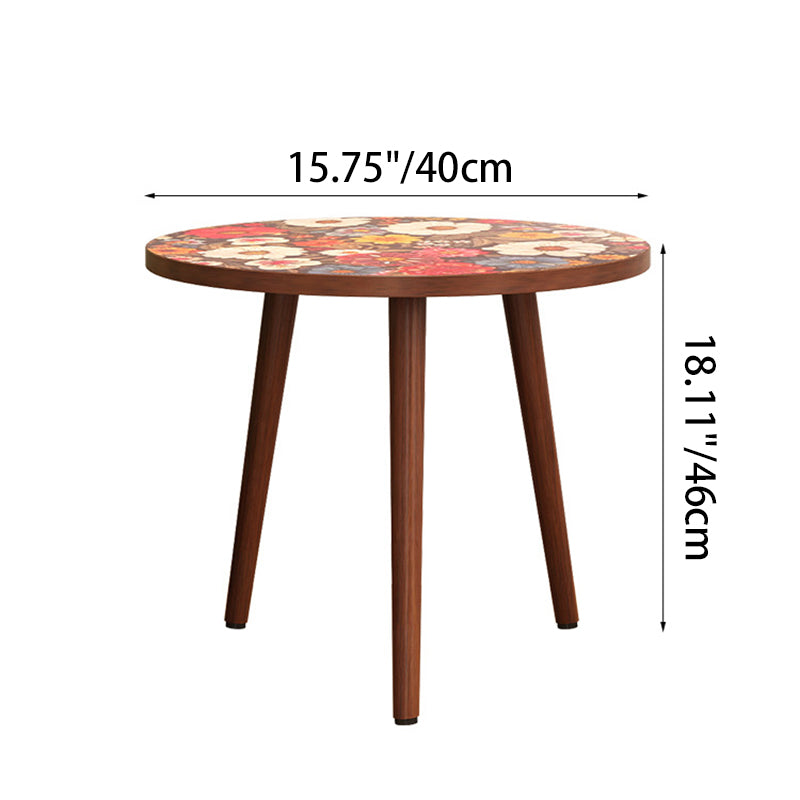 Traditional Vintage Round Floral Pattern MDF Coffee Table 3-Legs For Living Room