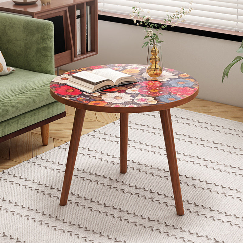 Traditional Vintage Round Floral Pattern MDF Coffee Table 3-Legs For Living Room