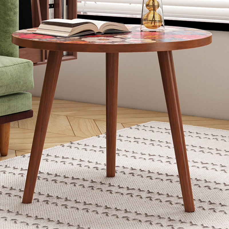 Traditional Vintage Round Floral Pattern MDF Coffee Table 3-Legs For Living Room