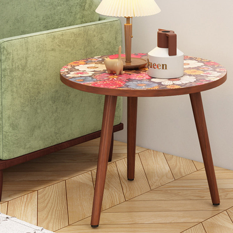 Traditional Vintage Round Floral Pattern MDF Coffee Table 3-Legs For Living Room