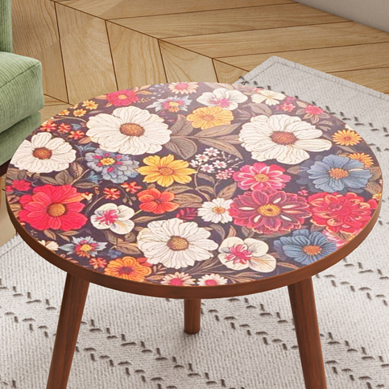 Traditional Vintage Round Floral Pattern MDF Coffee Table 3-Legs For Living Room