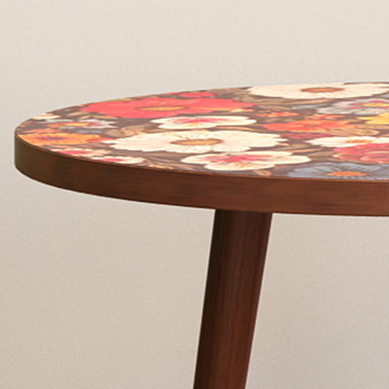 Traditional Vintage Round Floral Pattern MDF Coffee Table 3-Legs For Living Room
