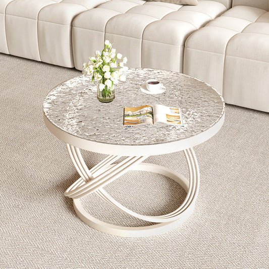 Contemporary Nordic Round Iron Glass Coffee Table 1-Tier For Living Room