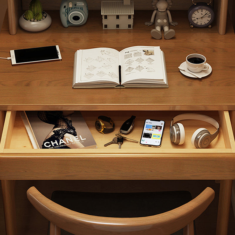 Modern Simplicity Rectangle Finger Joint Rubberwood Plywood Desk 1-Drawer For Home Office
