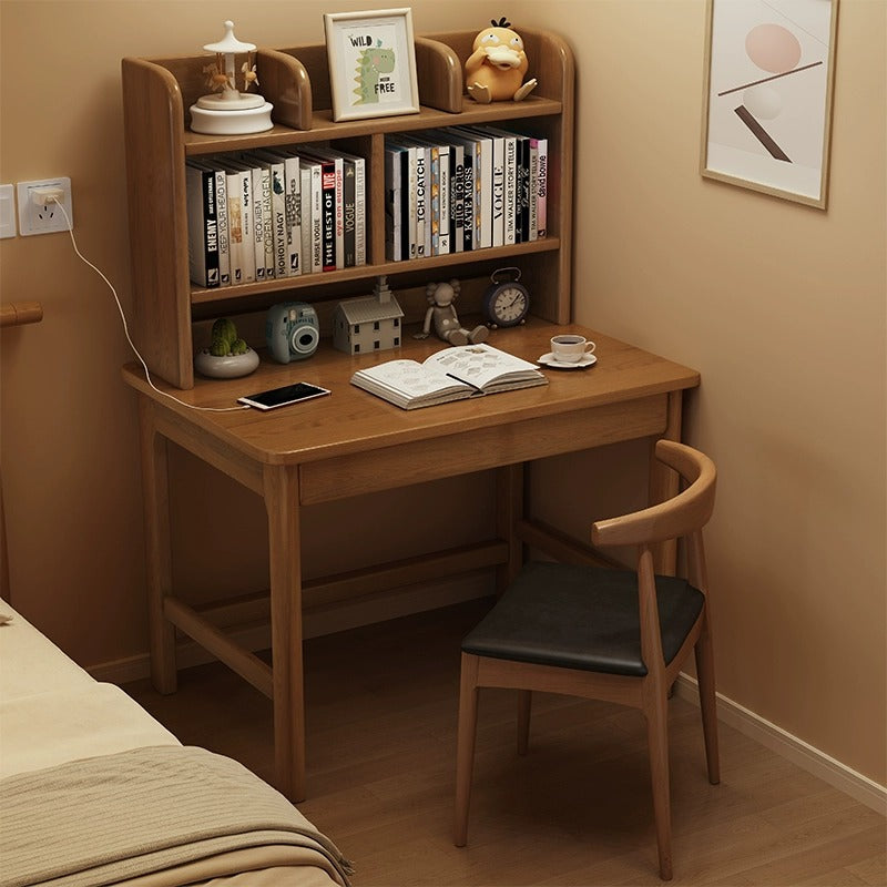 Modern Simplicity Rectangle Finger Joint Rubberwood Plywood Desk 1-Drawer For Home Office