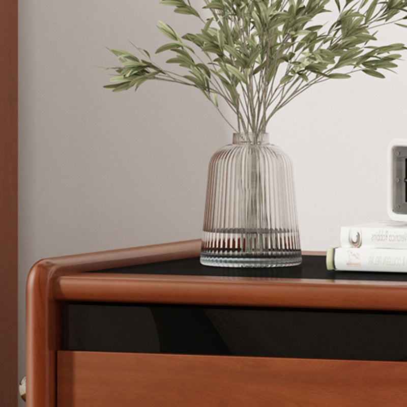 Traditional Vintage Wood, Rock Slab & Stainless Steel Rectangular Nightstand With 2-Drawer For Bedroom