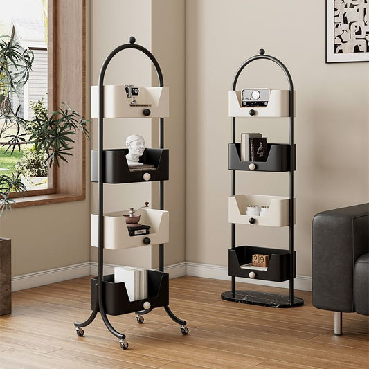 Modern Minimalist Iron & Marble Rectangular Bookshelf 4-Tier Storage Rack For Living Room & Home Office