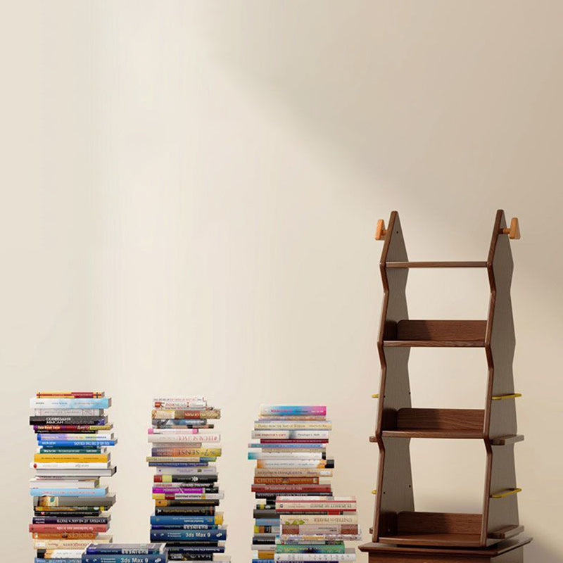 Traditional Rustic Christmas Tree Solid Wood Rubberwood Metal Movable Floor-Standing Bookshelf 4-Shelf For Study