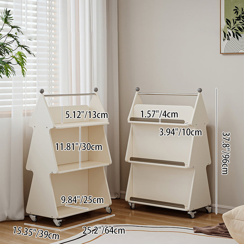 Contemporary Creative Christmas Tree Solid Wood Particle Board Acrylic Iron Kids Movable Bookshelf 3-Tier For Study