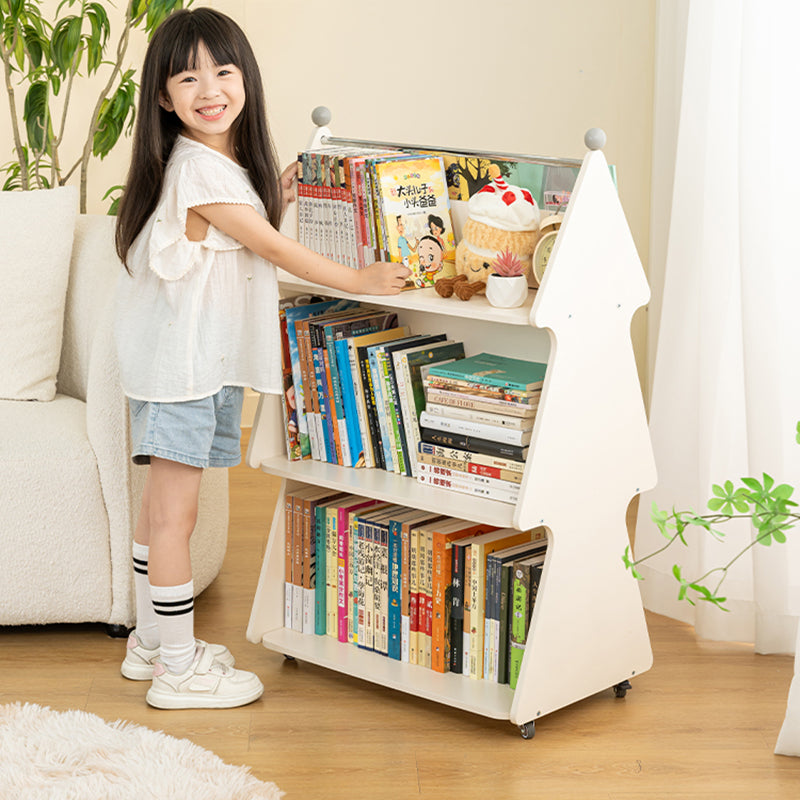 Contemporary Creative Christmas Tree Solid Wood Particle Board Acrylic Iron Kids Movable Bookshelf 3-Tier For Study