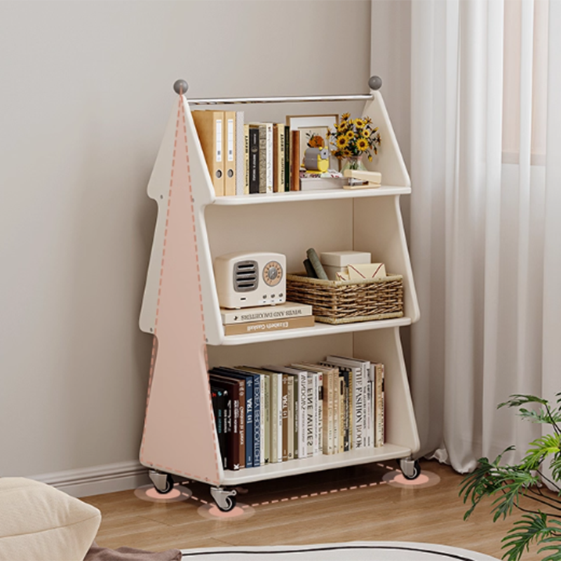 Contemporary Creative Christmas Tree Solid Wood Particle Board Acrylic Iron Kids Movable Bookshelf 3-Tier For Study