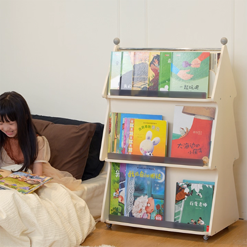Contemporary Creative Christmas Tree Solid Wood Particle Board Acrylic Iron Kids Movable Bookshelf 3-Tier For Study