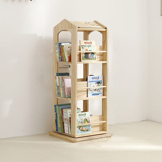 Contemporary Creative House-Shaped Pine Wood Rotatable Kids Floor-Standing Bookshelf 3/4-Tier For Study