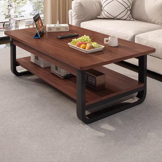 Contemporary Industrial MDF & Steel Pipe Rectangular Coffee Table 2-Tier For Living Room