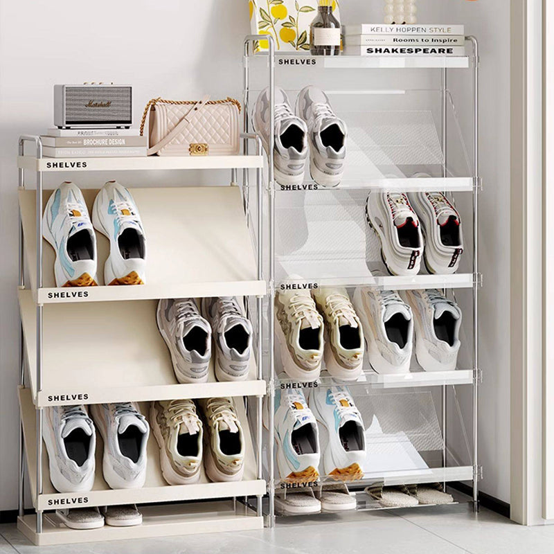 Modern Minimalist Slim Rectangular Plastic Stainless Steel Tilted Design Shoe Rack 4/5/6-Tier For Hallway