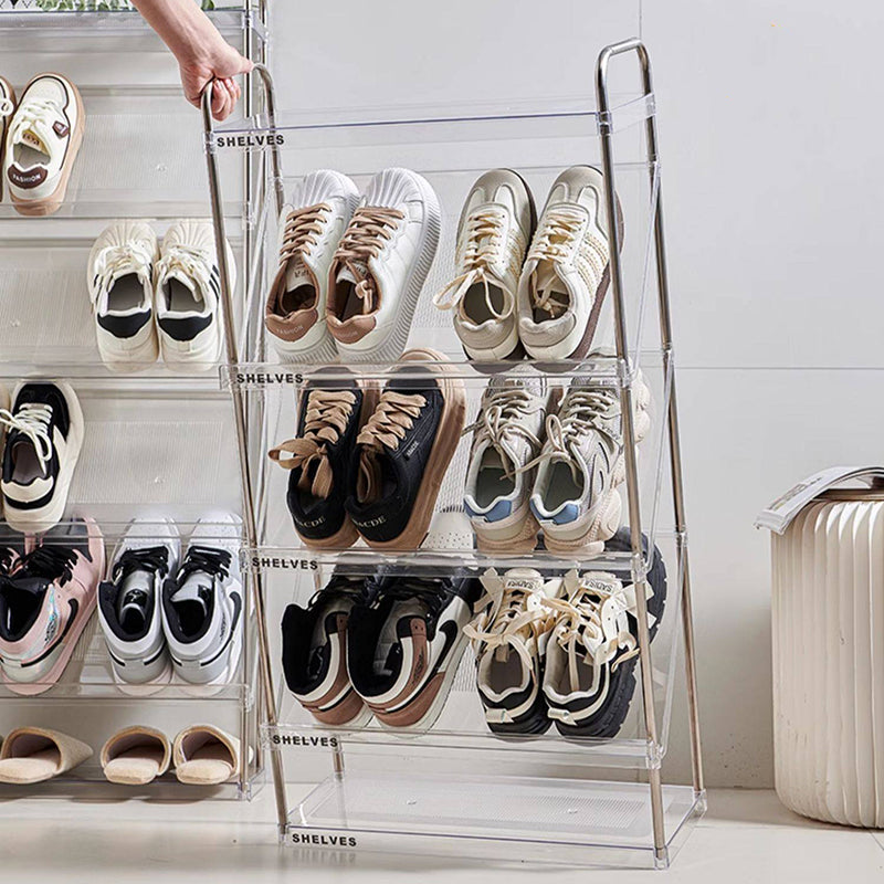 Modern Minimalist Slim Rectangular Plastic Stainless Steel Tilted Design Shoe Rack 4/5/6-Tier For Hallway