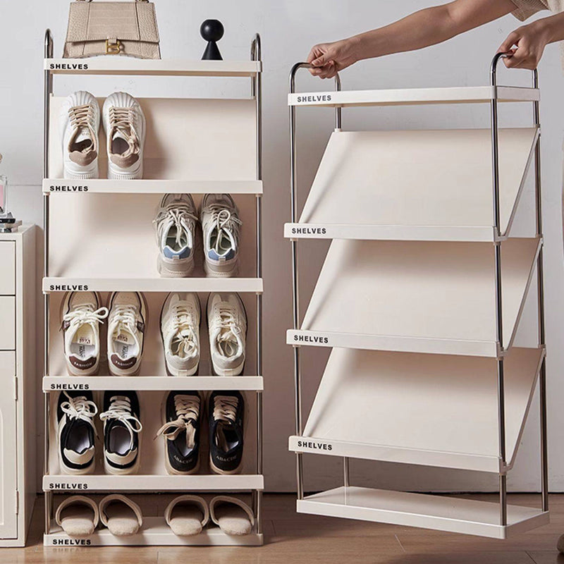 Modern Minimalist Slim Rectangular Plastic Stainless Steel Tilted Design Shoe Rack 4/5/6-Tier For Hallway