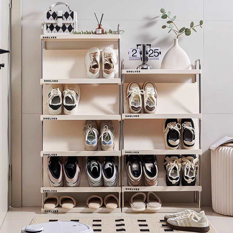 Modern Minimalist Slim Rectangular Plastic Stainless Steel Tilted Design Shoe Rack 4/5/6-Tier For Hallway
