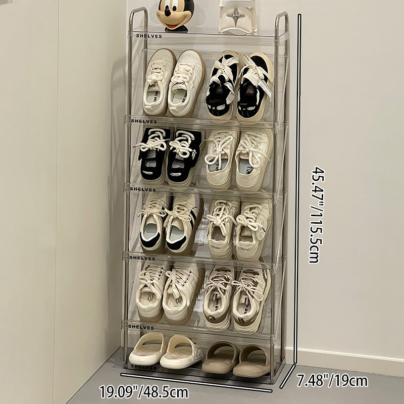 Modern Minimalist Slim Rectangular Plastic Stainless Steel Tilted Design Shoe Rack 4/5/6-Tier For Hallway