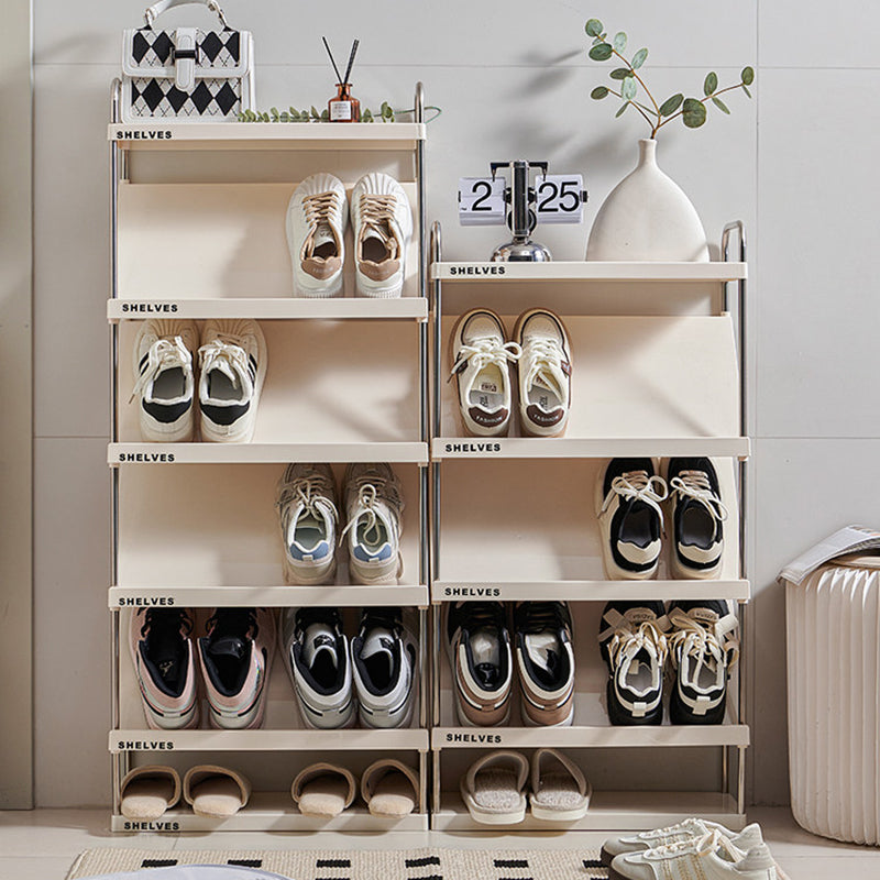 Modern Minimalist Slim Rectangular Plastic Stainless Steel Tilted Design Shoe Rack 4/5/6-Tier For Hallway
