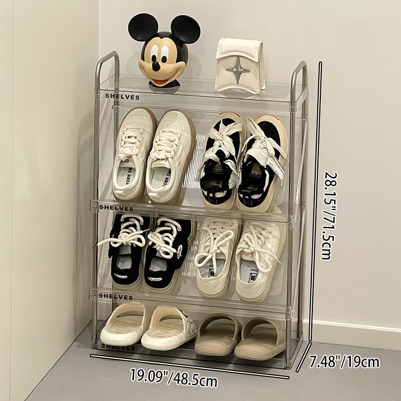 Modern Minimalist Slim Rectangular Plastic Stainless Steel Tilted Design Shoe Rack 4/5/6-Tier For Hallway