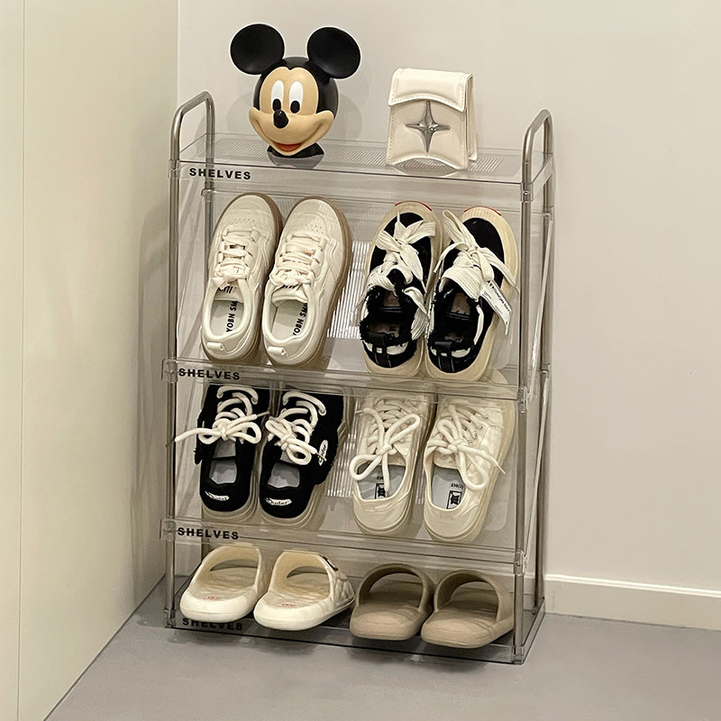 Modern Minimalist Slim Rectangular Plastic Stainless Steel Tilted Design Shoe Rack 4/5/6-Tier For Hallway