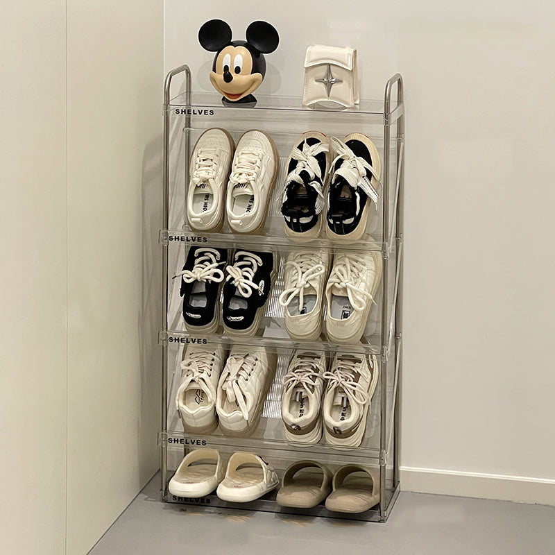Modern Minimalist Slim Rectangular Plastic Stainless Steel Tilted Design Shoe Rack 4/5/6-Tier For Hallway