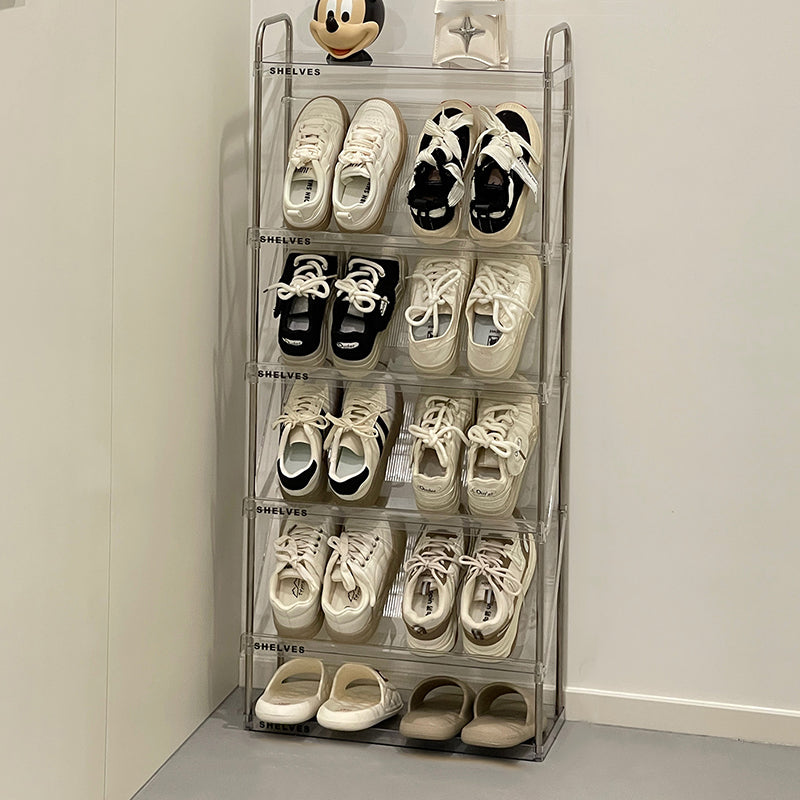 Modern Minimalist Slim Rectangular Plastic Stainless Steel Tilted Design Shoe Rack 4/5/6-Tier For Hallway