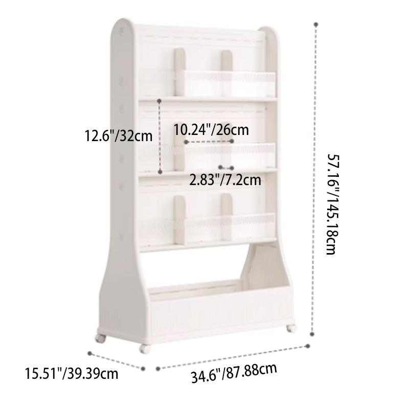 Modern Minimalist Eco-Friendly HDPE Curved Edge Rectangular Movable Bookshelf 3-Tier For Study