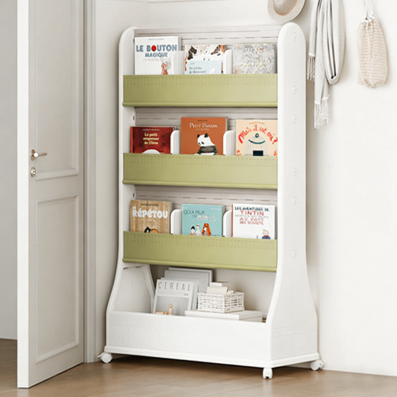 Modern Minimalist Eco-Friendly HDPE Curved Edge Rectangular Movable Bookshelf 3-Tier For Study