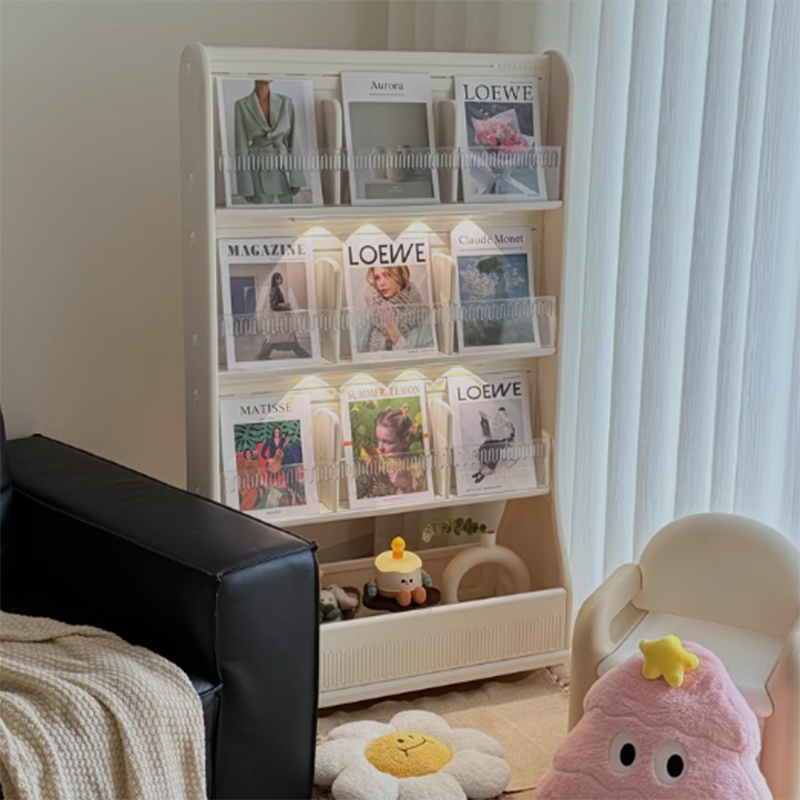 Modern Minimalist Eco-Friendly HDPE Curved Edge Rectangular Movable Bookshelf 3-Tier For Study