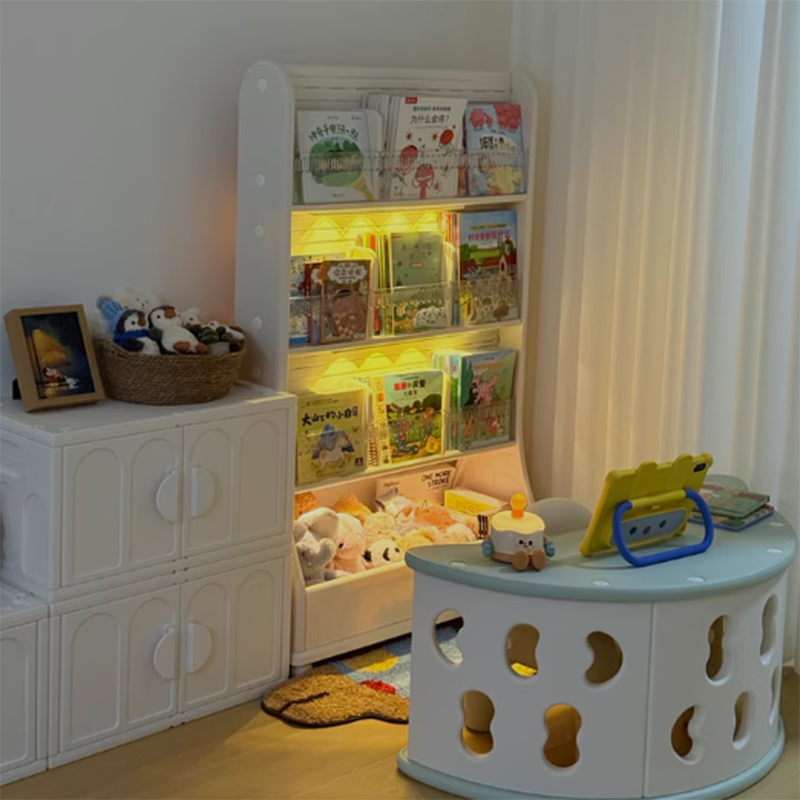 Modern Minimalist Eco-Friendly HDPE Curved Edge Rectangular Movable Bookshelf 3-Tier For Study