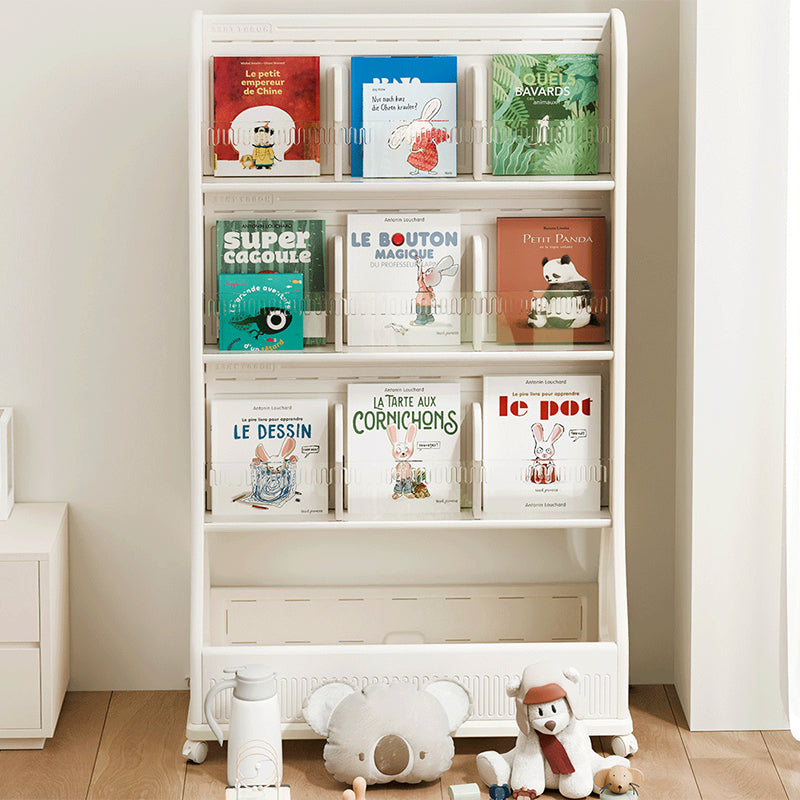 Modern Minimalist Eco-Friendly HDPE Curved Edge Rectangular Movable Bookshelf 3-Tier For Study