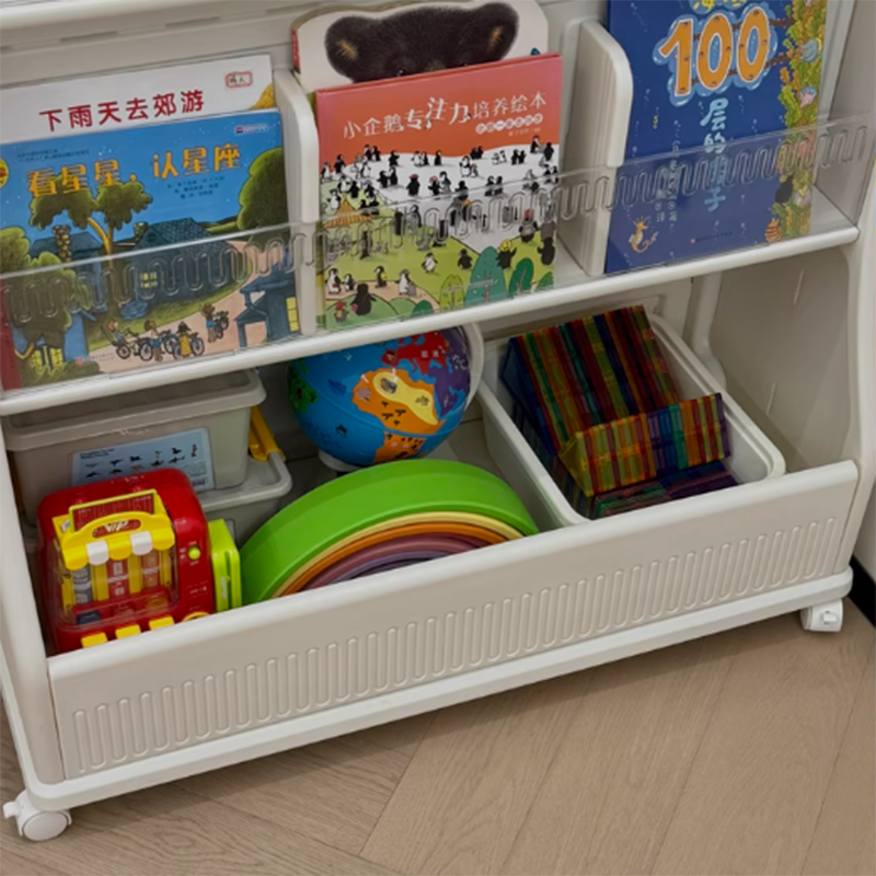 Modern Minimalist Eco-Friendly HDPE Curved Edge Rectangular Movable Bookshelf 3-Tier For Study