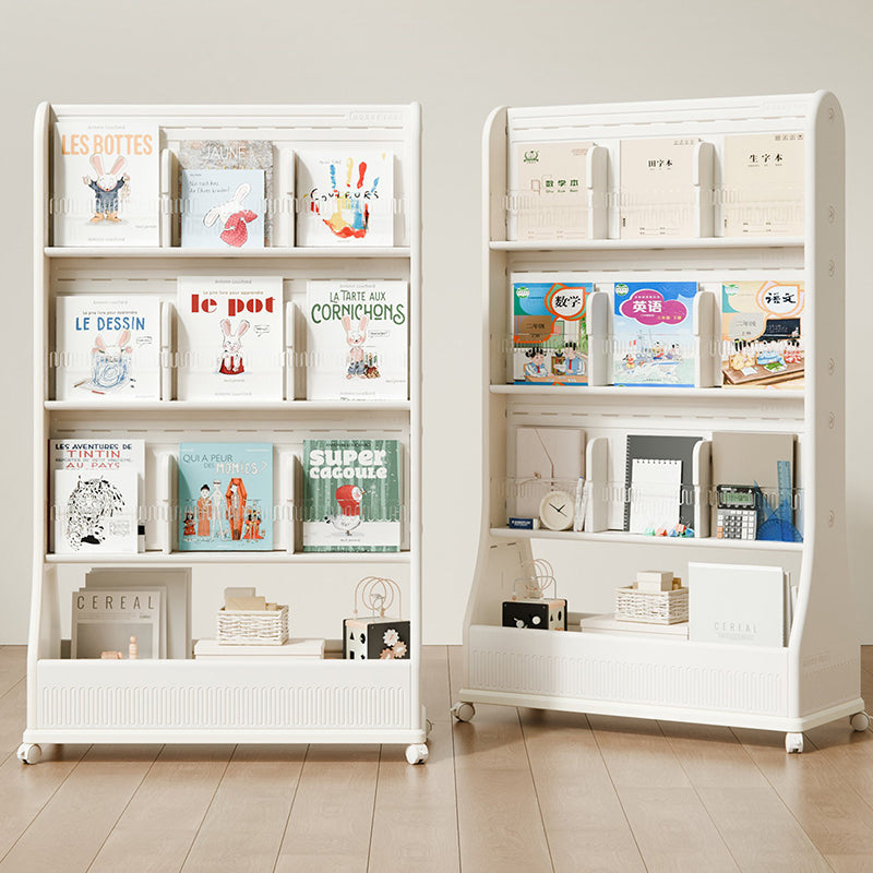 Modern Minimalist Eco-Friendly HDPE Curved Edge Rectangular Movable Bookshelf 3-Tier For Study